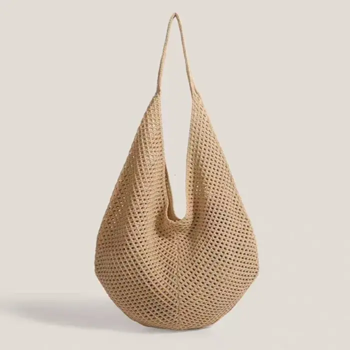 Sacs à bandoulière tissés ajourés grande capacité, sacs sous le bras en tricot, sacs fourre-tout en crochet solide, sacs de plage en maille d'été, sacs à main tendance pour femmes