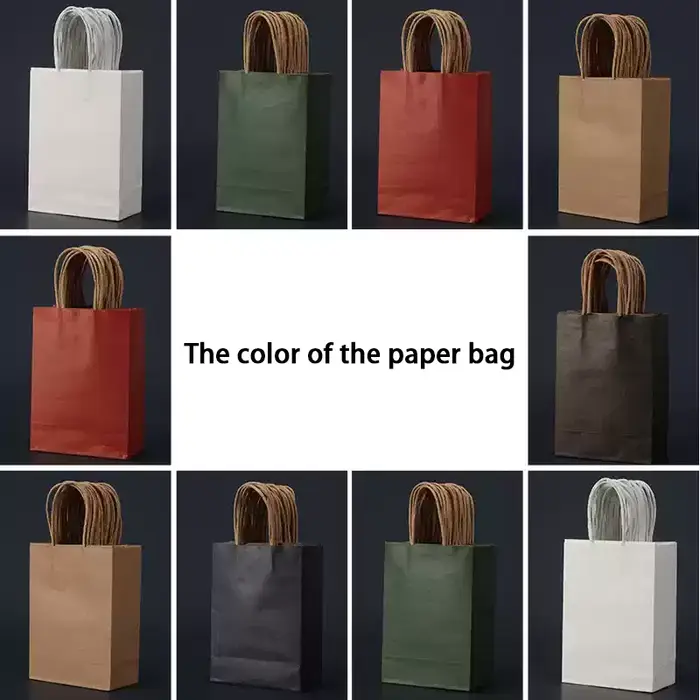 Sacs à main en papier Kraft, 50 pièces, sacs à main pour thé au lait, cosmétiques à emporter, magasin de vêtements, sacs d'emballage cadeau, Logo imprimé personnalisé