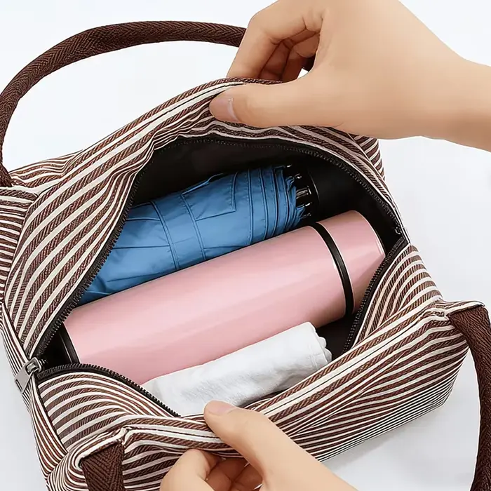 Sac fourre-tout à rayures multicolores de grande capacité avec imprimé de chiot de dessin animé mignon