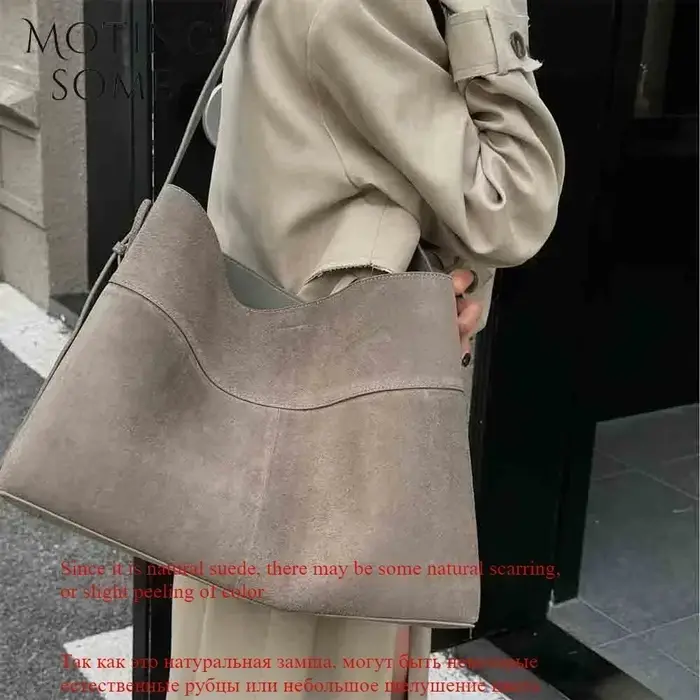 Motingsome-Sac à main en cuir suédé pour femme, sac surdimensionné, sacs d'hiver de luxe, peau de va