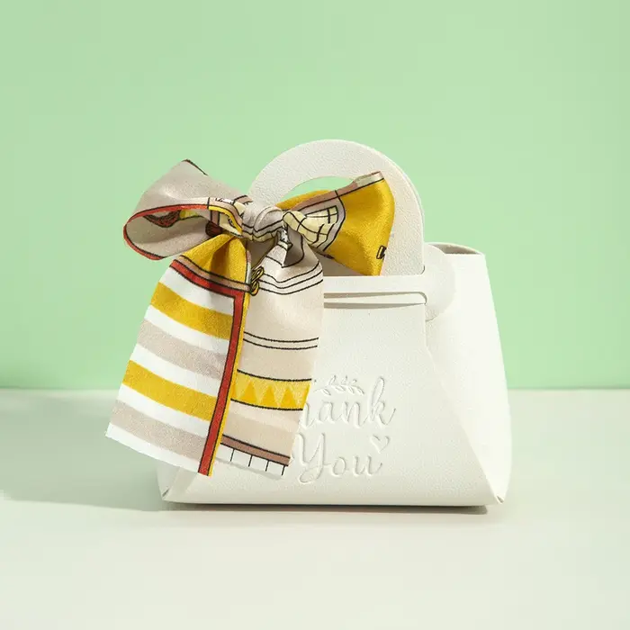 Mini sacs cadeaux de pâques en cuir avec ruban à nœud, boîte d'emballage en relief de remerciement, 