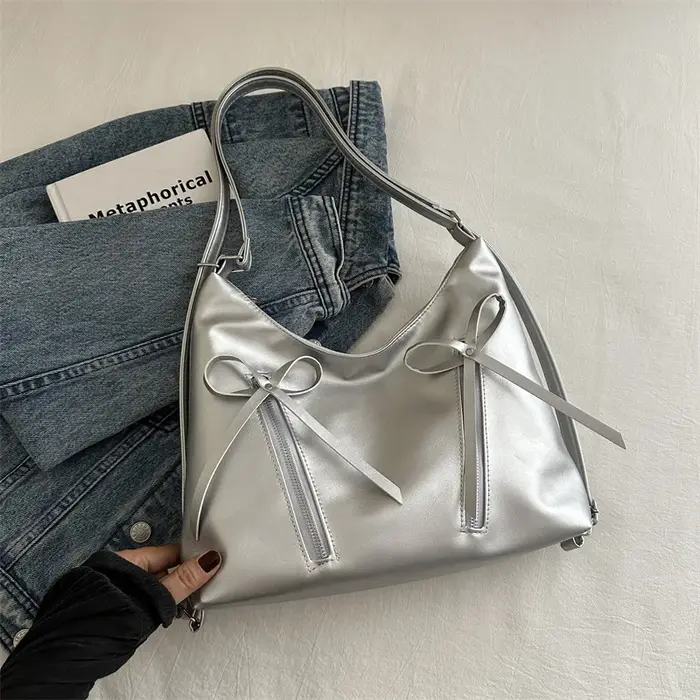 Sacs à bandoulière en cuir Pu pour femmes, petit nœud argenté, tendance d'été 2026, sacs à main et b