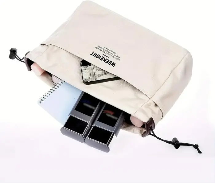 Sac de rangement pour cosmétiques en toile blanc cassé