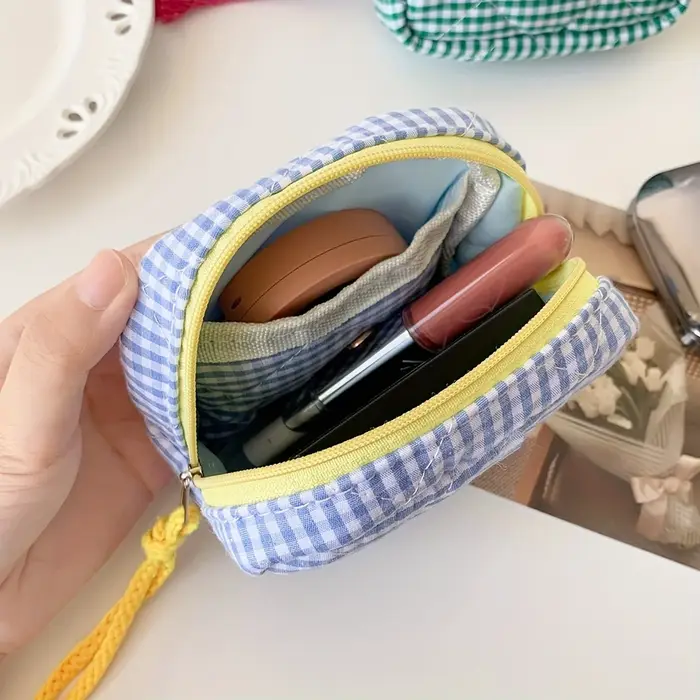 Mini pochette de rouge à lèvres à carreaux Chic avec compartiment