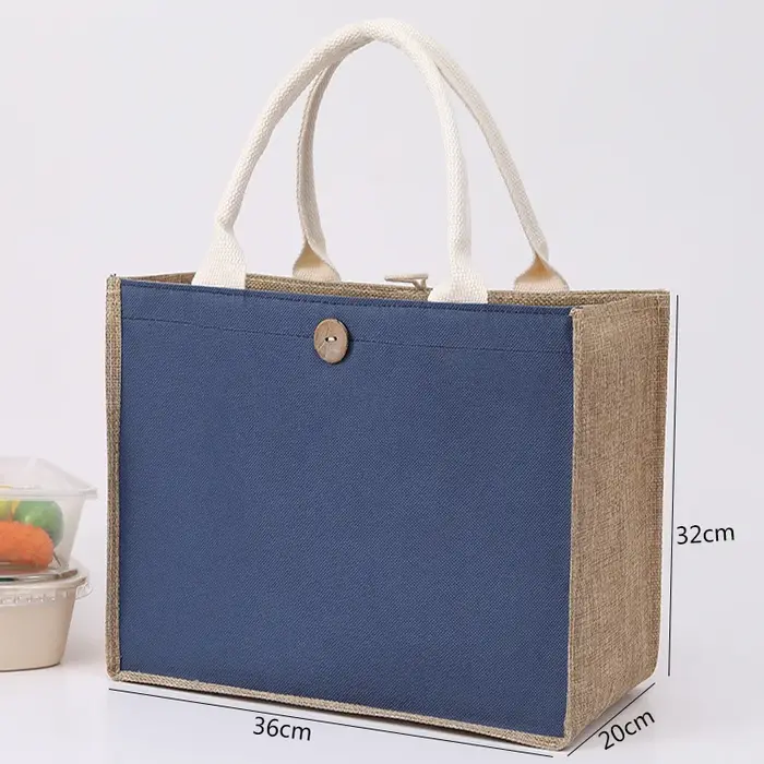 Sac fourre-tout en toile de jute avec bouton pour femme