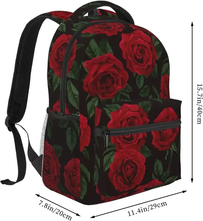 Sac à dos léger à motif de fleurs roses rouges pour hommes et femmes