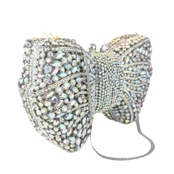 Boutique De FGG argent Bow strass pochette pour femmes sac à main De soirée et sac