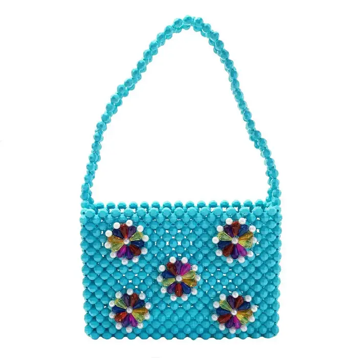 Sac seau de luxe tissé à la main avec perles pour femmes