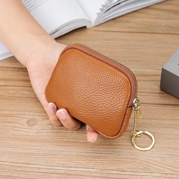 Mini porte-monnaie à fermeture éclair en cuir PU multicolore avec porte-clés petit portefeuille Portable