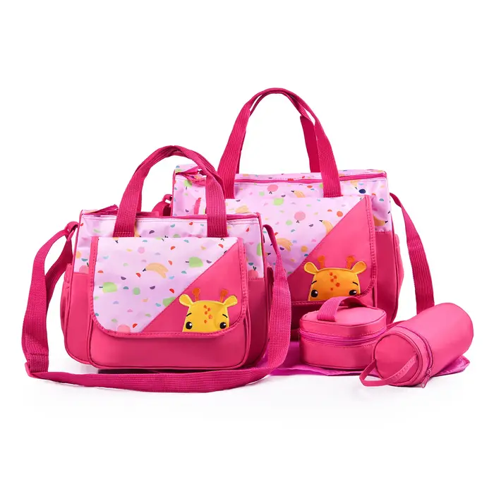Ensemble de cinq pièces de sac de maman à une épaule à motif de dessin animé imprimé à la mode ; Sac