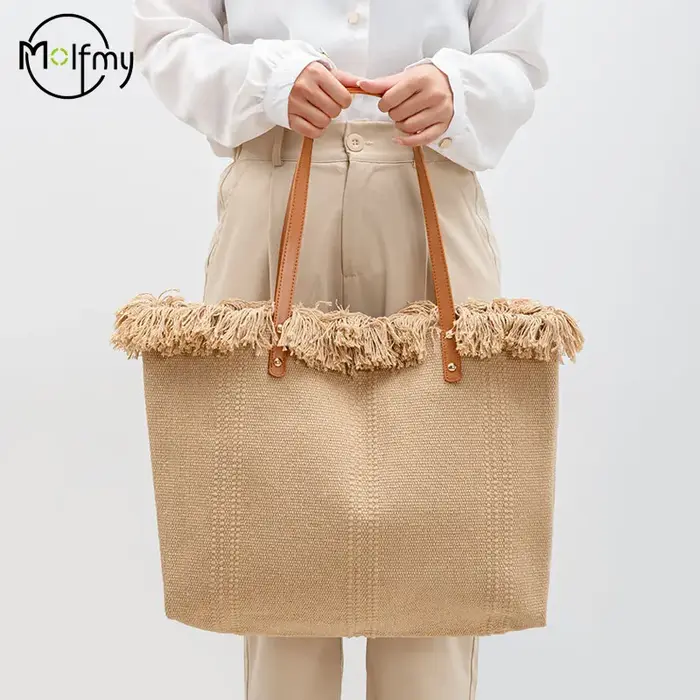 Sac à main en toile à pampilles pour femmes, sacs de plage d'été, sac fourre-tout design, grande cap