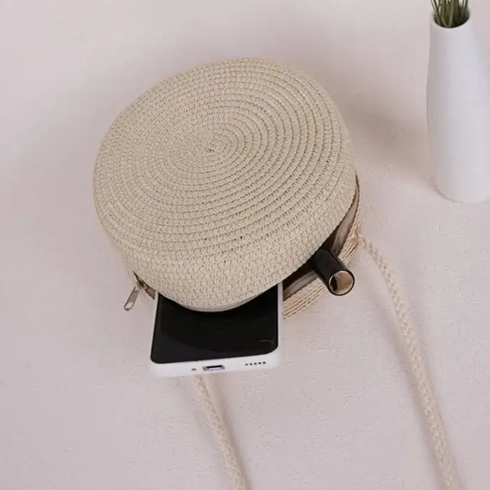 Sac rond en paille tissé pour femmes