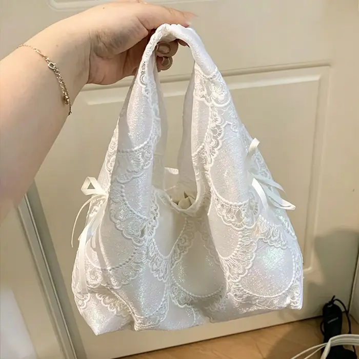 Sac fourre-tout Balletcore en dentelle transparente et perles, style romantique français, grande cap