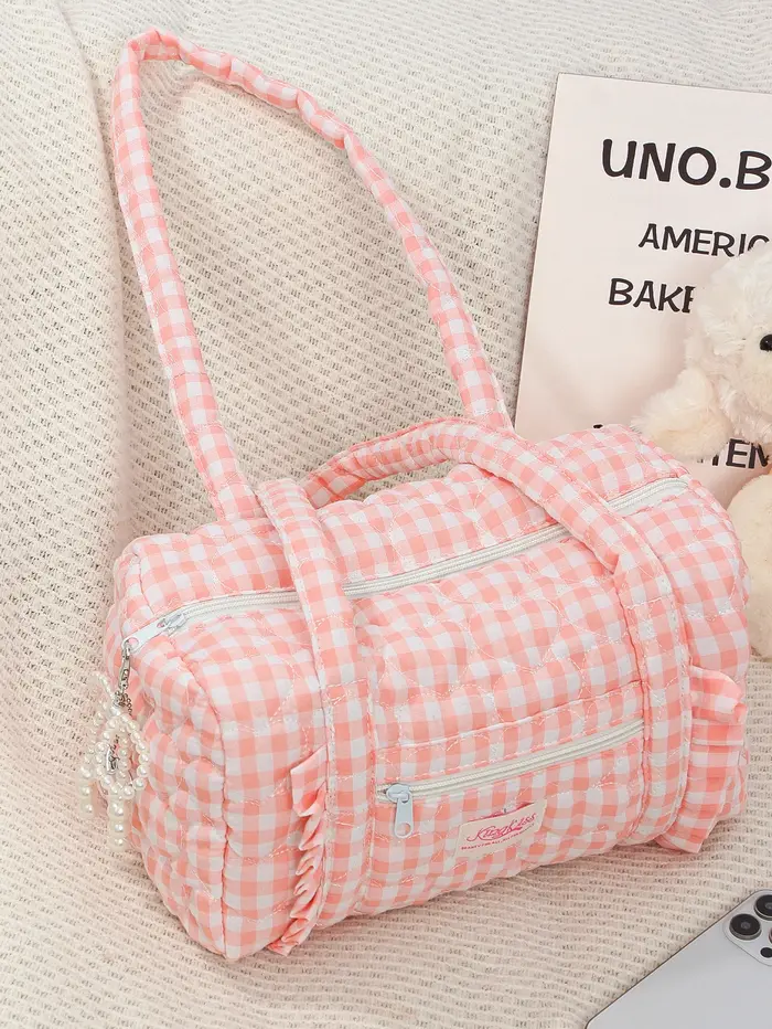 Sac de voyage à carreaux bleus