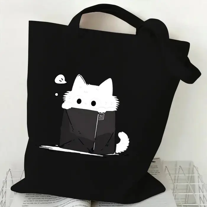 Sac fourre-tout en toile imprimé chat