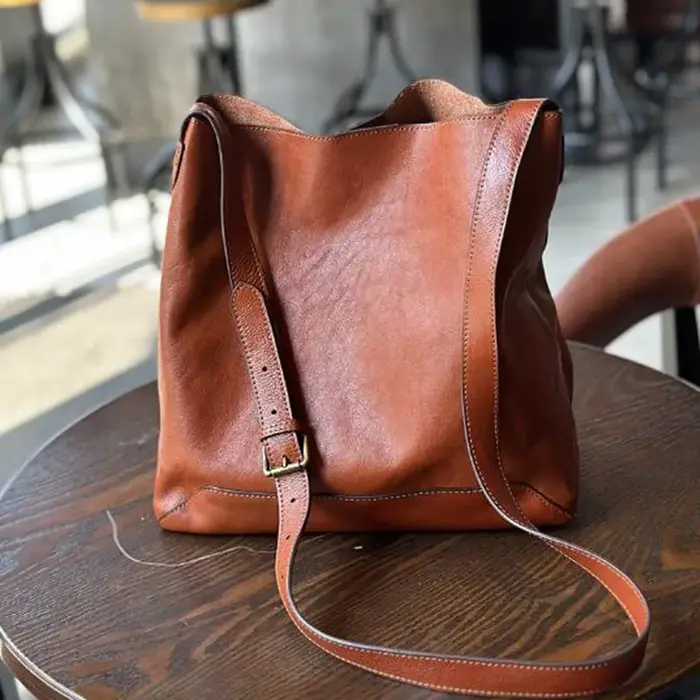 Sac seau coréen en cuir de vache pour femme