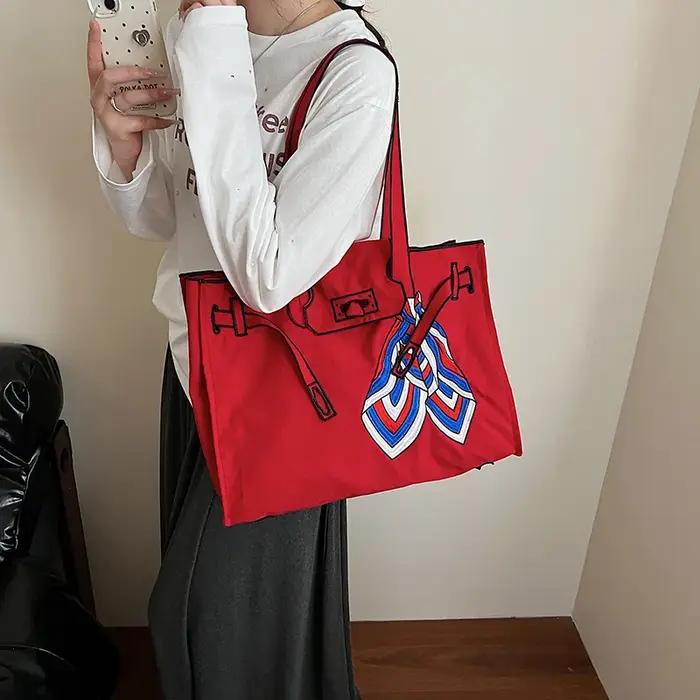 Sac fourre-tout en toile brodée grande capacité Lacousette