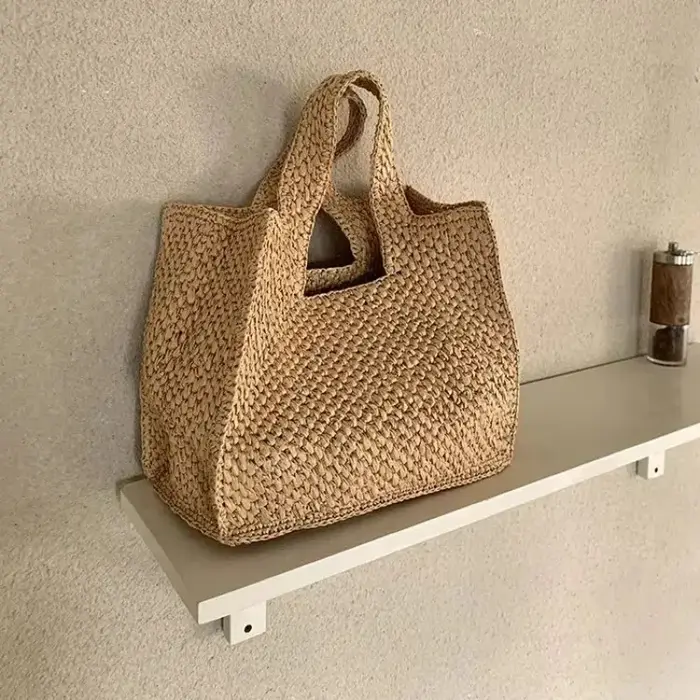 Sac à main décontracté en paille tressée avec poignée supérieure