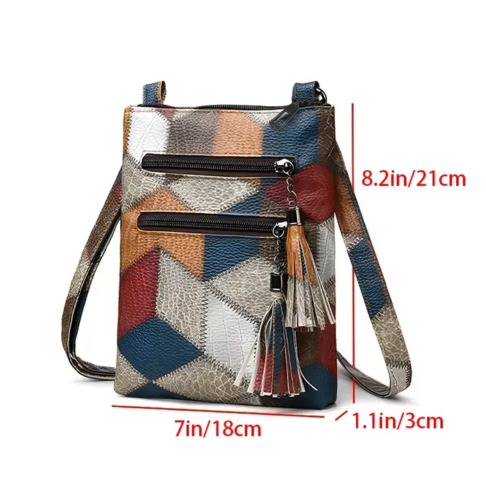 Sac bandoulière vintage en cuir véritable patchwork pour femme