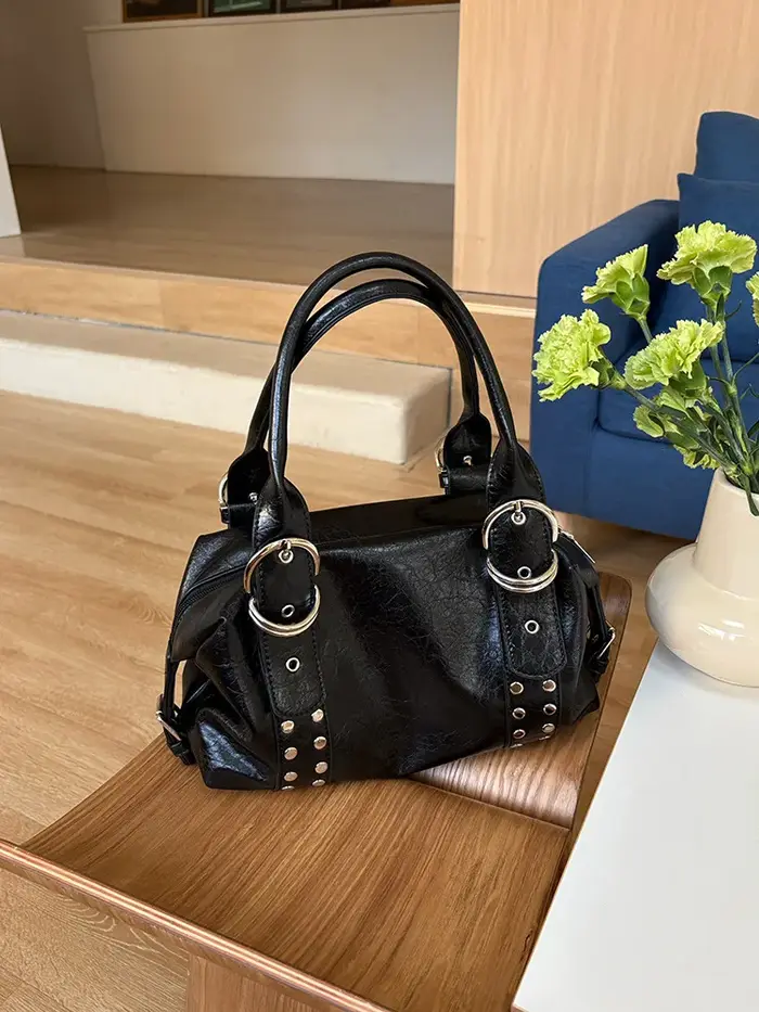 Sac à bandoulière pour femme en cuir PU tendance avec rivets