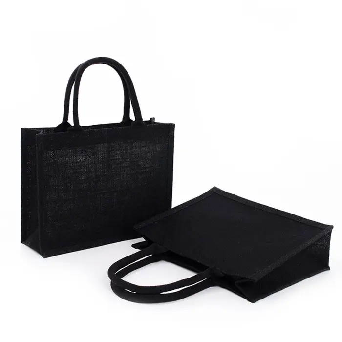 Grand sac fourre-tout en toile de jute noire