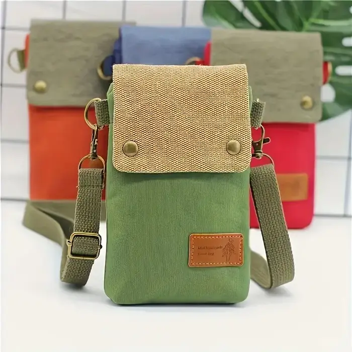 Mini tissu couleur contraste bandoulière sac de téléphone portable femmes petit Simple Vintage épaule sac