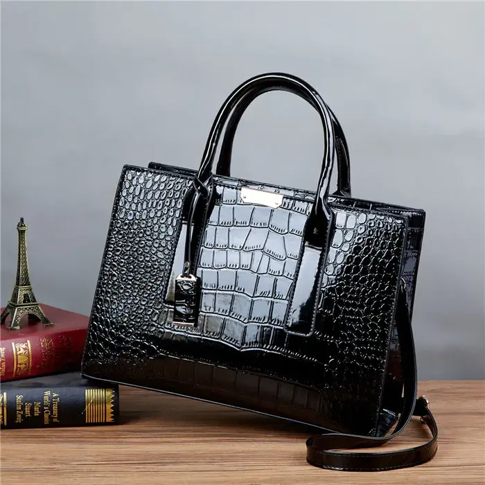 Sac à main en cuir verni pour femme, sacs à bandoulière de luxe de créateur en crocodile, grands sac