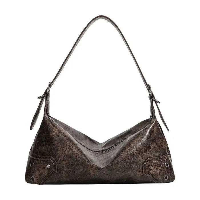 Sac Baguette sous les bras en cuir souple, sac à bandoulière polyvalent marron