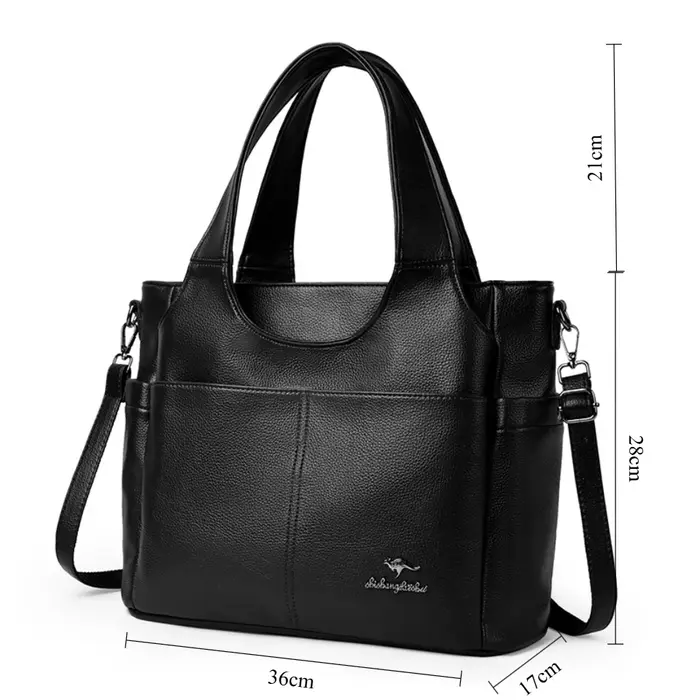 Sac fourre-tout en cuir souple, 3 compartiments principaux, double poche avant, grande capacité, sac
