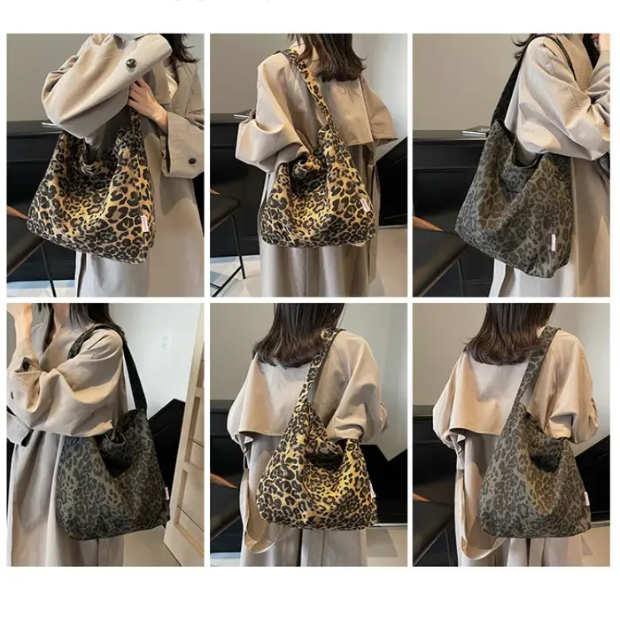 Sac fourre-tout vintage en toile imprimé léopard pour femme 2026 – Grand sac à main de créateur tendance