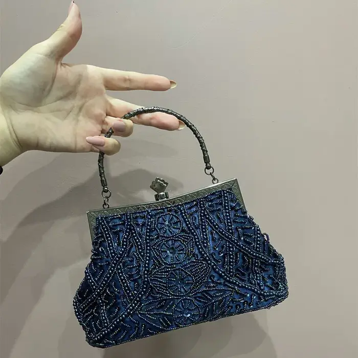 Sac à main de soirée bleu foncé vintage pour femmes