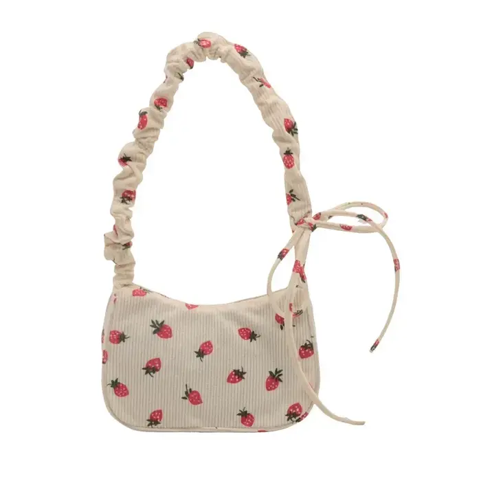 Nouveau sac fourre-tout en velours côtelé de grande capacité, sac à bandoulière imprimé fraise migno