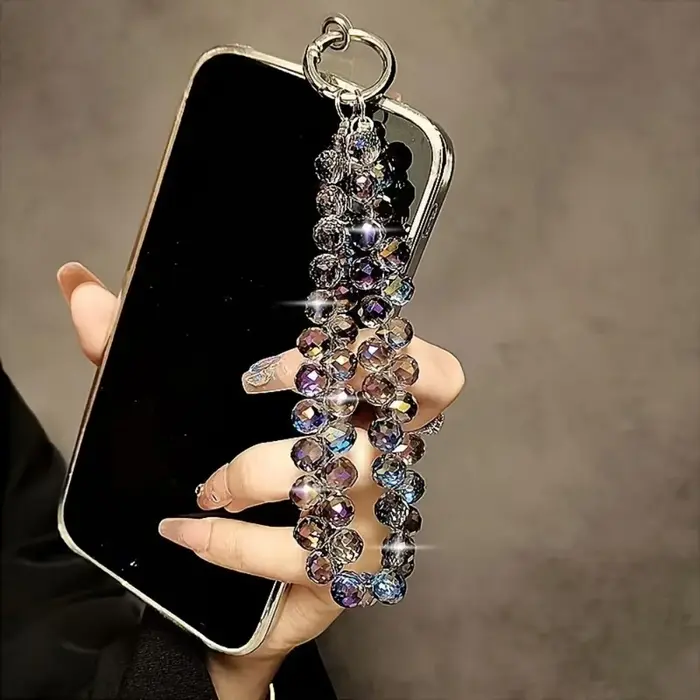 Breloque de sac perlée haut de gamme de luxe, porte-clés/lanière de téléphone en perles facettées exquises, idéale pour la décoration de sacs et les cadeaux