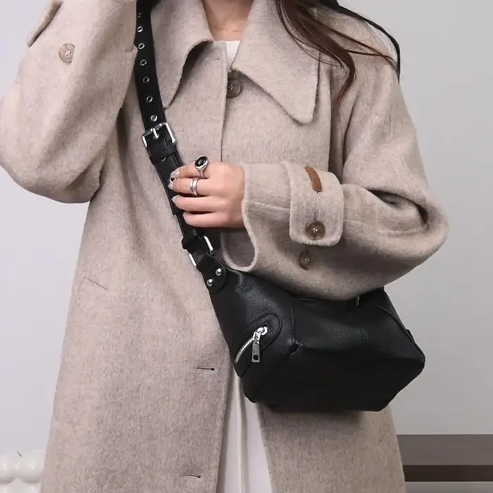 Sac bandoulière en cuir véritable pour femme