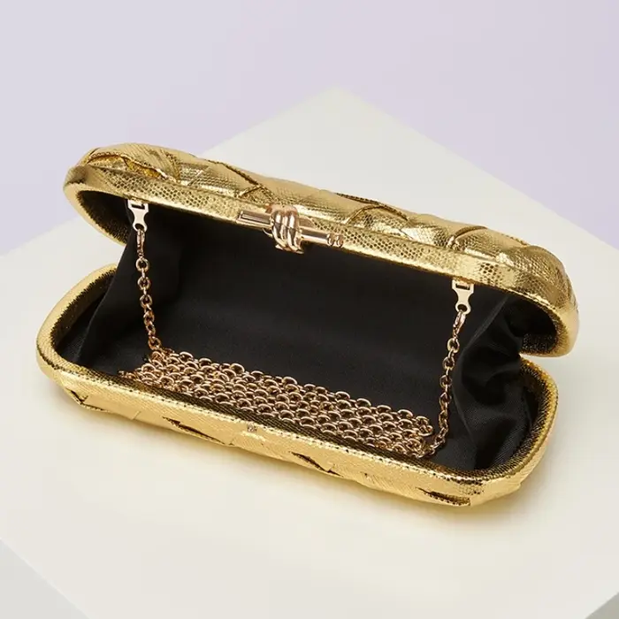 Tendance doré Pu cuir tissé pochette mode fête de mariage sac à main soirée chaîne épaule bandoulière Banquet sac femme