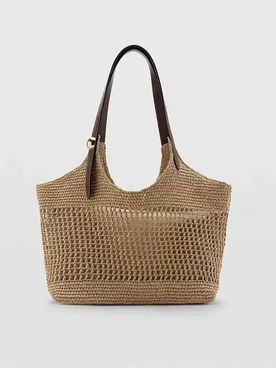 Sac à main décontracté pour femme, nouveau modèle, tissé à la main, grande capacité, en paille ajourée, sac fourre-tout de voyage et de loisirs, souple et carré