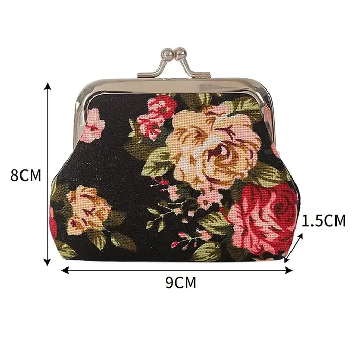 Mini porte-monnaie floral avec clip à bouche en fer