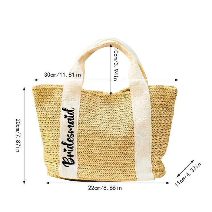 Sac fourre-tout tissé en paille avec texte personnalisé