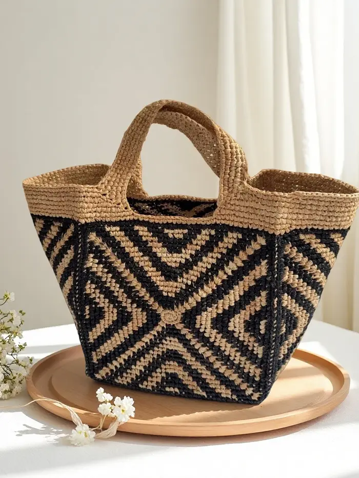 Sac fourre-tout en raphia tressé à la main pour femme
