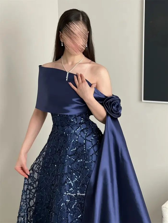 Mina personnalisé bleu marine luxueux robes de soirée pour femmes pour les occasions formelles perles fleurs