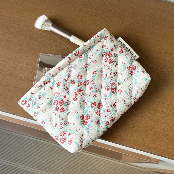 2025 Vintage Floral vanité étui doux Jacquard maquillage pochette femmes fermeture éclair pochette c