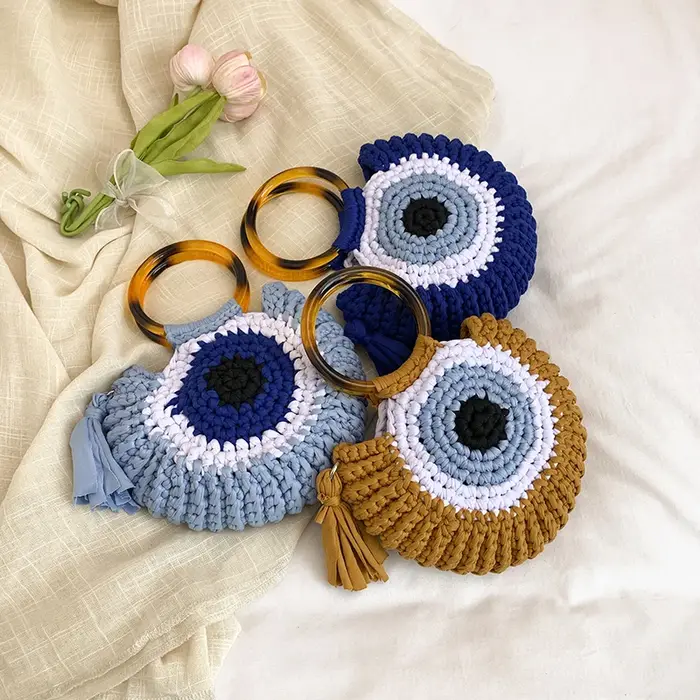 Poignée d'anneau jour pochette mode florale Crochet tricoté sac