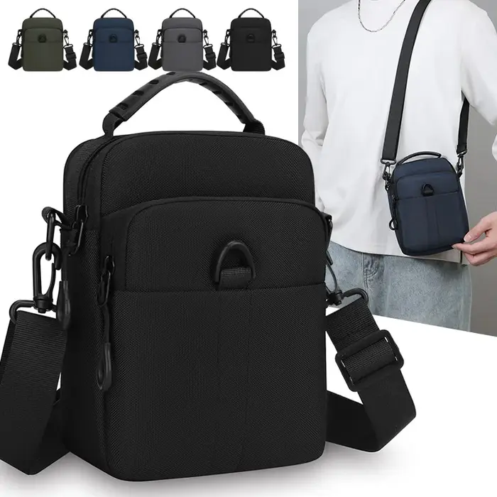 Sac bandoulière homme multi-poches en tissu Oxford – Pochette compacte pour voyage et trajets quotidiens