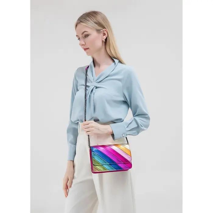 Arc-en-ciel femmes sacs à bandoulière petit sac à main carré mode chaîne colorée sac