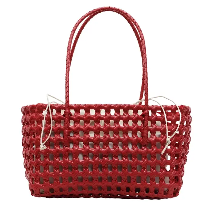 Sac Panier Bohème Coloré en PVC Tressé Grande Capacité 2-en-1 Sac à Main et Sac à Bandoulière pour Vacances et Trajets Quotidiens – 5 Couleurs au Choix