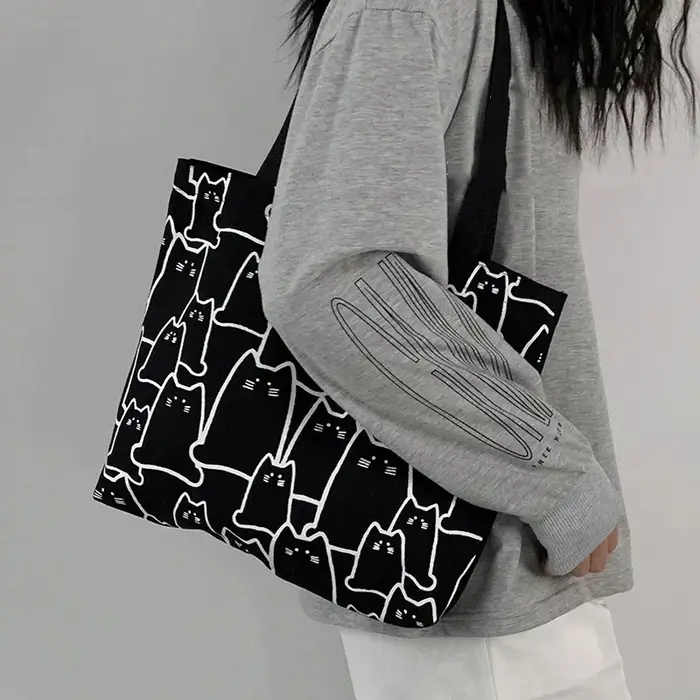 Sacs en toile sac à main pour femmes Shopper mignon chat sac fourre-tout avec fermeture éclair sac d