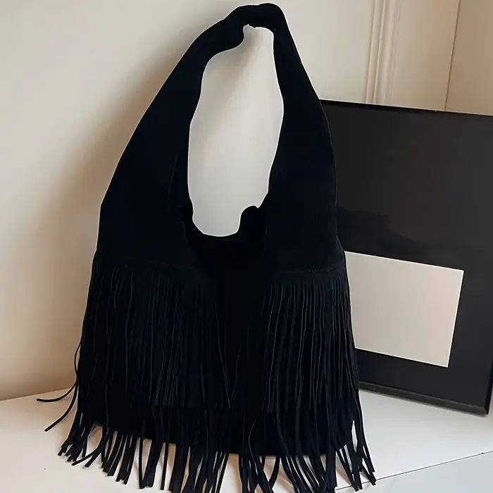 Perfect Lily Sac fourre-tout à pompons pour femme avec fermeture et frange, sac à main à bandoulière