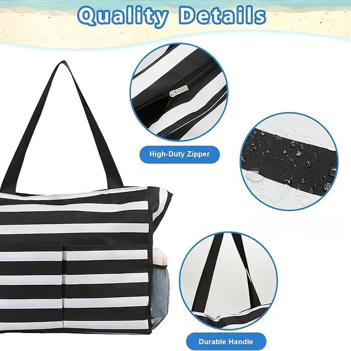 Grand sac de plage imperméable pour femmes avec fermeture à glissière