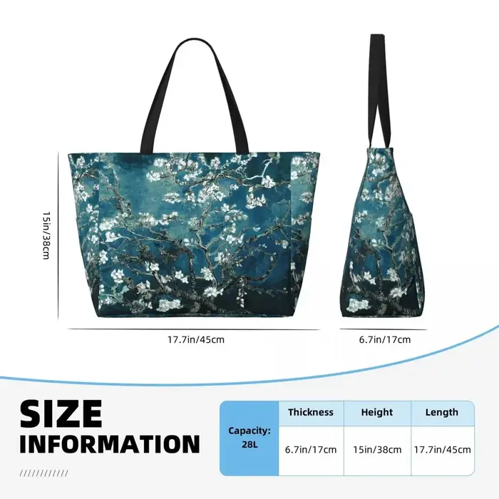Sac fourre-tout personnalisé Van Gogh fleurs d'amande femmes grande capacité