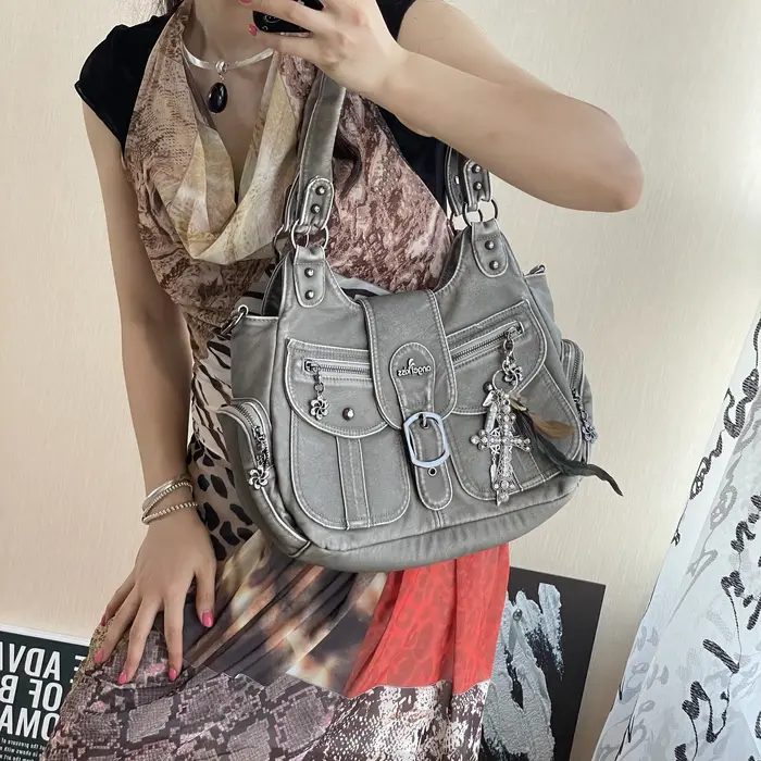 Sac bandoulière multi-poches Angle Kiss Vintage Y2K pour femme en cuir PU